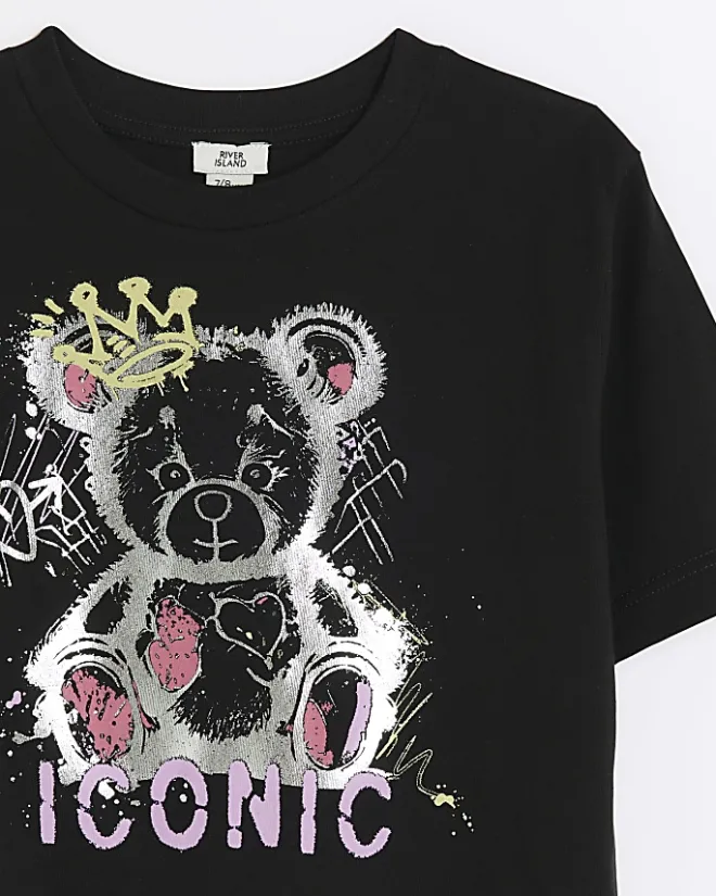 River Island Girls graffiti bear t-shirt Black Hot