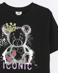 River Island Girls graffiti bear t-shirt Black Hot