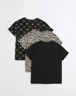 River Island Girls leopard print t-shirt multipack Black Sale