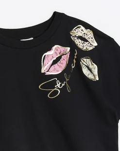 River Island Girls lips crop t-shirt Black Best