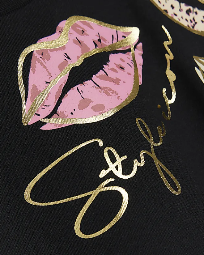 River Island Girls lips crop t-shirt Black Best
