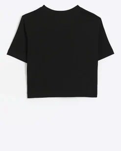 River Island Girls lips graphic crop t-shirt Black Online