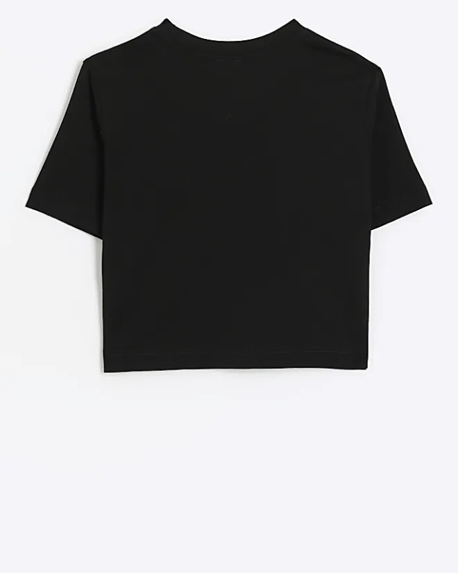 River Island Girls lips graphic crop t-shirt Black Online