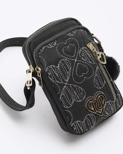 River Island Girls nylon heart pom festival Black New