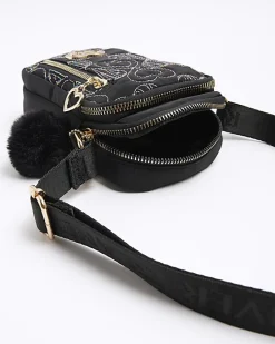 River Island Girls nylon heart pom festival Black New