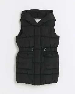 River Island Girls padded showerproof hooded gilet Black Clearance