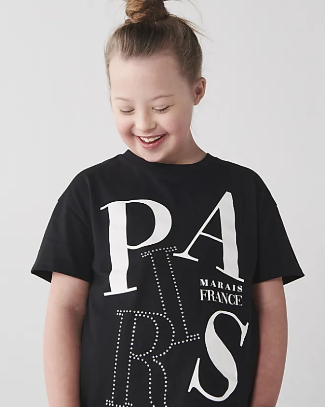 River Island Girls Paris graphic t-shirt Black New