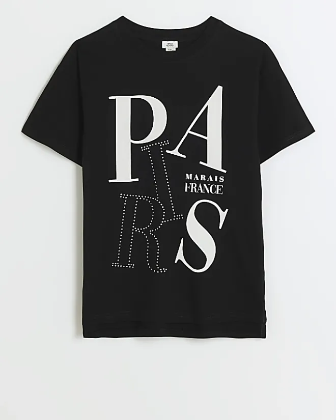 River Island Girls Paris graphic t-shirt Black New