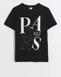 River Island Girls Paris graphic t-shirt Black New