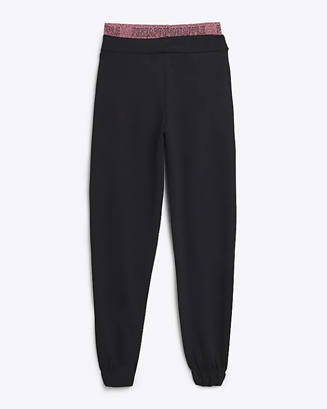River Island Girls PINEAPPLE Glitter Waist Joggers Black Clearance