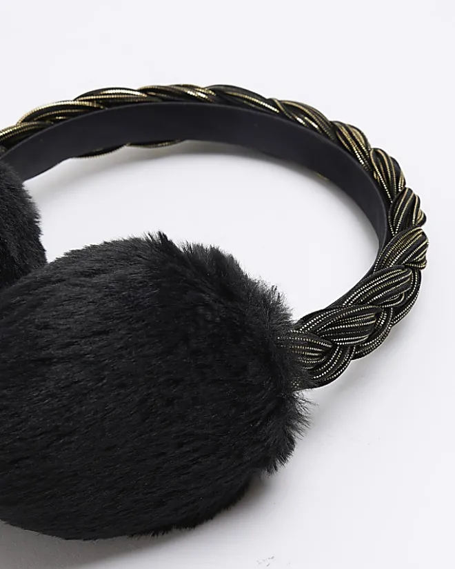 River Island Girls black plait earmuffs Yellow New