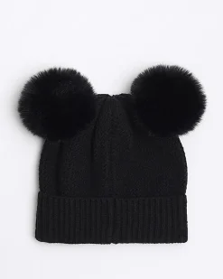 River Island Girls pom pom beanie hat Black Best