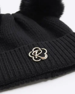 River Island Girls pom pom beanie hat Black Best