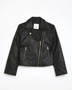 River Island Girls Pu double zip biker jacket Black Sale