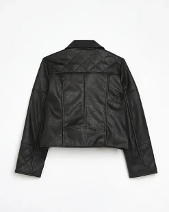 River Island Girls Pu double zip biker jacket Black Sale