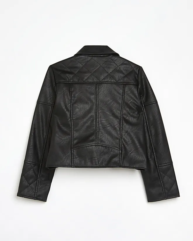 River Island Girls Pu double zip biker jacket Black Sale