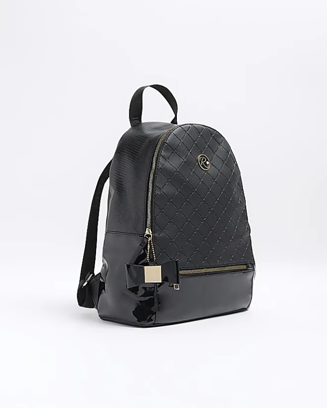 River Island Girls quilted bow detail backpack Black Best