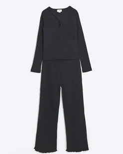 River Island Girls rib crossed top and leggings set Black Hot