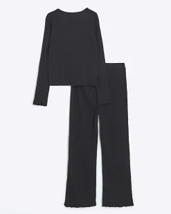 River Island Girls rib crossed top and leggings set Black Hot