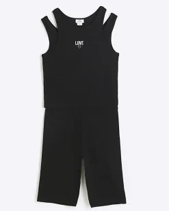 River Island Girls rib double strap tank top set Black Outlet