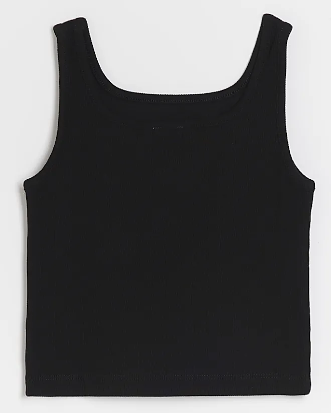River Island Girls rib embroidered logo crop vest Black New