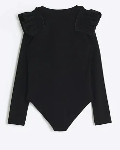 River Island Girls rib frill bodysuit Black Discount