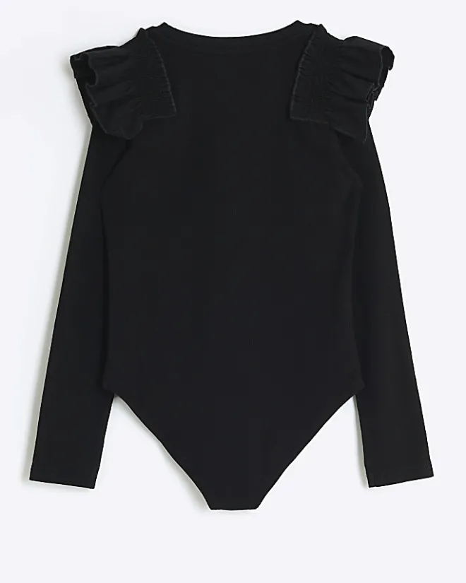 River Island Girls rib frill bodysuit Black Discount