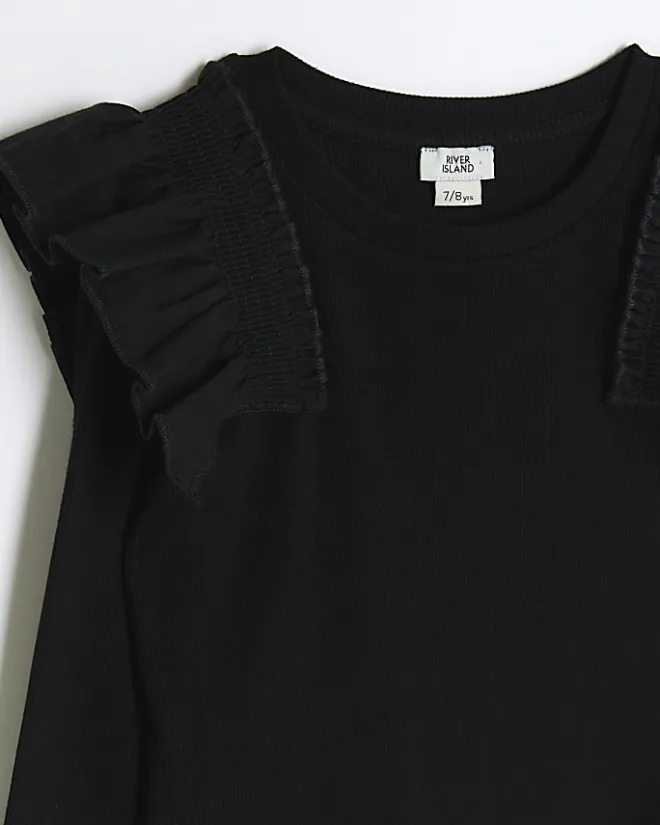 River Island Girls rib frill bodysuit Black Discount