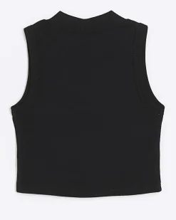 River Island Girls rib high neck tank top Black Fashion
