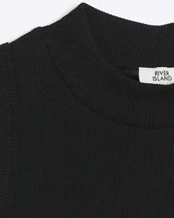 River Island Girls rib high neck tank top Black Fashion