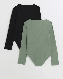 River Island Girls rib scoop bodysuit 2 pack Black Discount