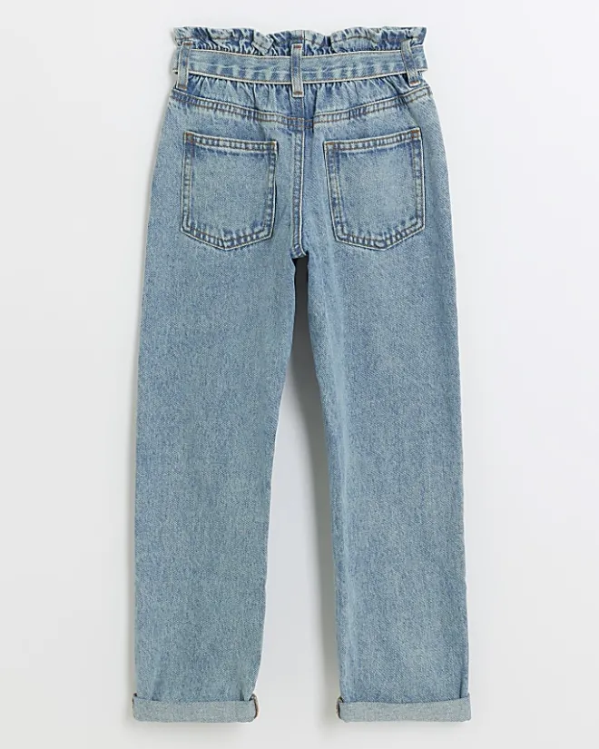 River Island Girls belted paperbag jeans Blue New