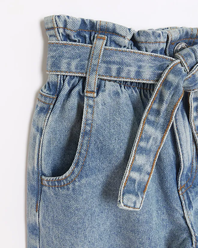 River Island Girls belted paperbag jeans Blue New