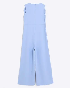 River Island Girls bow wide leg jumpsuit Blue Hot