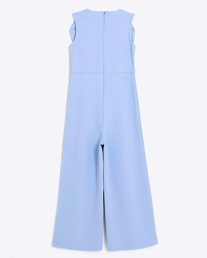 River Island Girls bow wide leg jumpsuit Blue Hot
