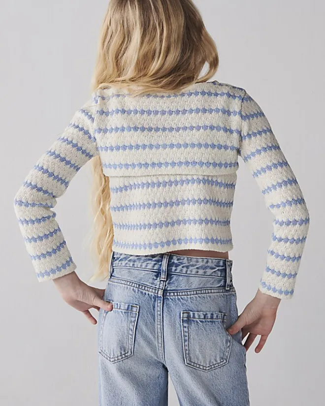 River Island Girls crochet 2 in 1 long sleeve top Blue Sale