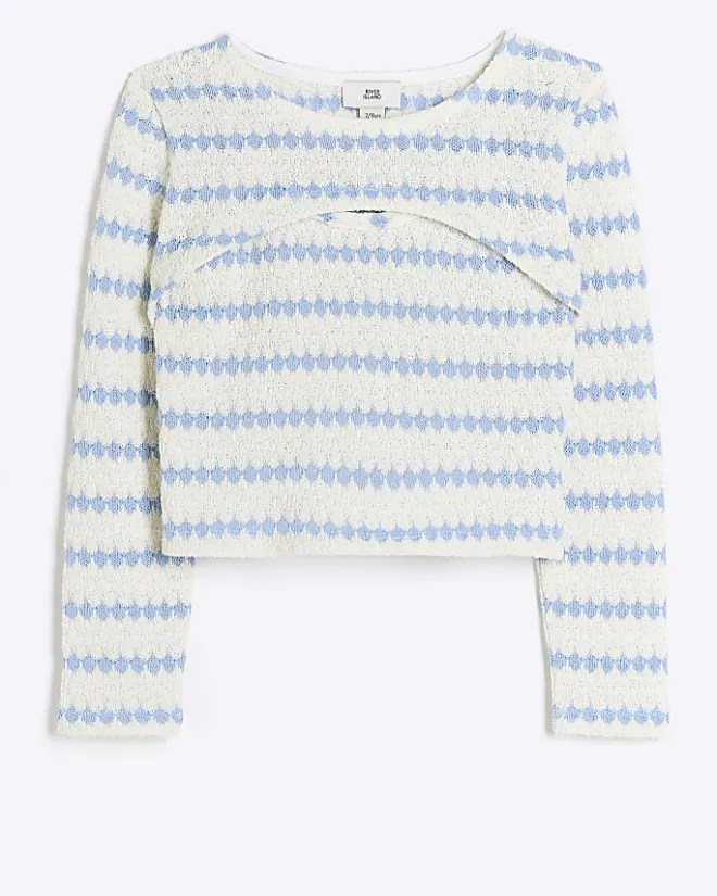 River Island Girls crochet 2 in 1 long sleeve top Blue Sale