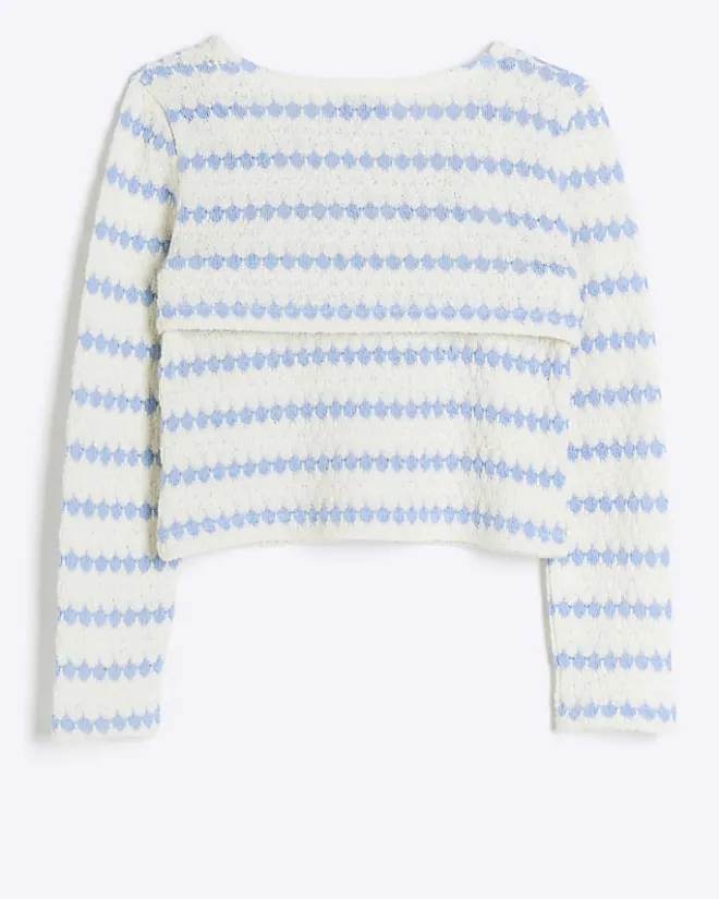 River Island Girls crochet 2 in 1 long sleeve top Blue Sale