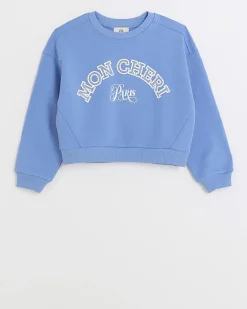 River Island Girls diamante graphic sweatshirt Blue Discount