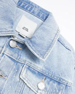 River Island Girls diamante studded denim jacket Blue Outlet