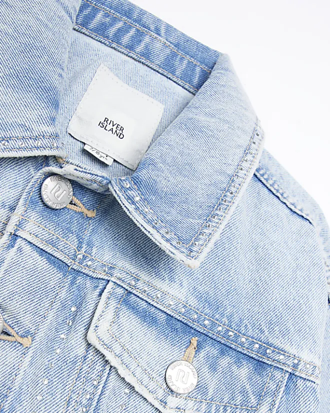 River Island Girls diamante studded denim jacket Blue Outlet