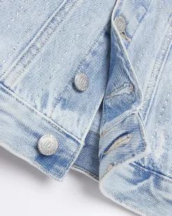 River Island Girls diamante studded denim jacket Blue Outlet