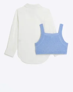 River Island Girls Embellished Knit Top and Shirt Set Blue Online