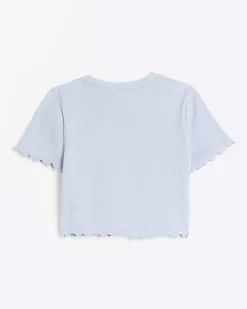 River Island Girls embroidered logo crop t-shirt Blue New