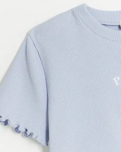 River Island Girls embroidered logo crop t-shirt Blue New