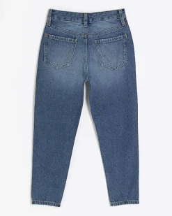 River Island Girls fishnet ripped mom jeans Blue Online