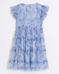 River Island Girls floral dress Blue Outlet