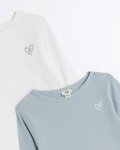 River Island Girls lettuce hem long sleeve top 2 pack Blue Sale