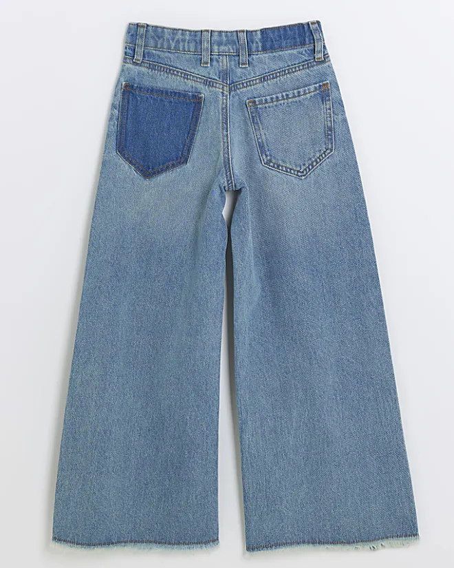 River Island Girls patchwork wide leg jeans Blue Hot