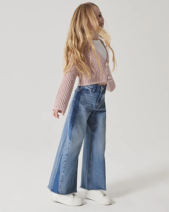 River Island Girls patchwork wide leg jeans Blue Hot